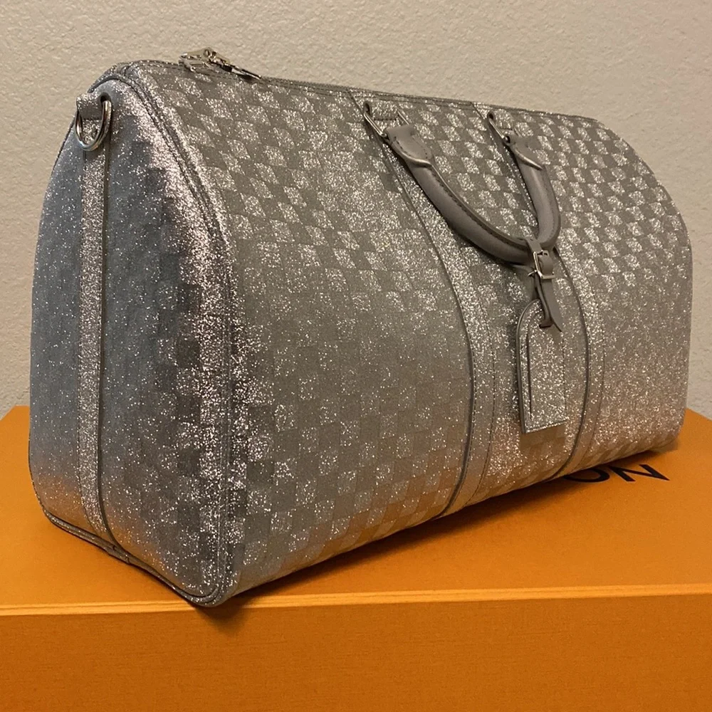 Louis Vuitton Virgil Abloh SS22 Silver Glitter Damier Keepall Bandoulière